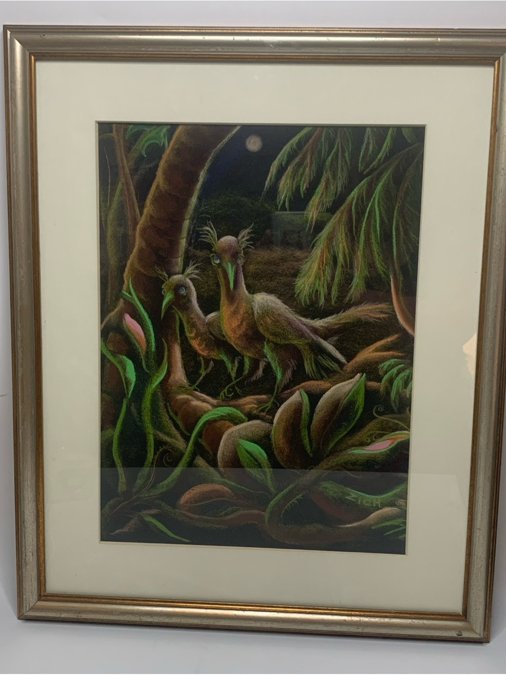 Framed Tropical Bird Art Print in Green and Brown
